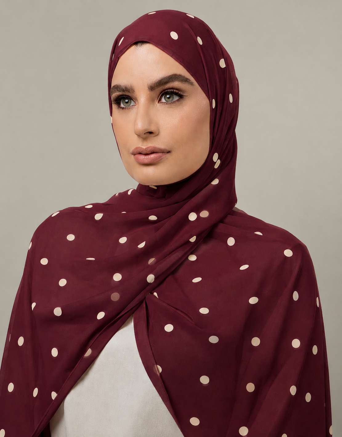 Polka dot hijab - Burgundy & Cream