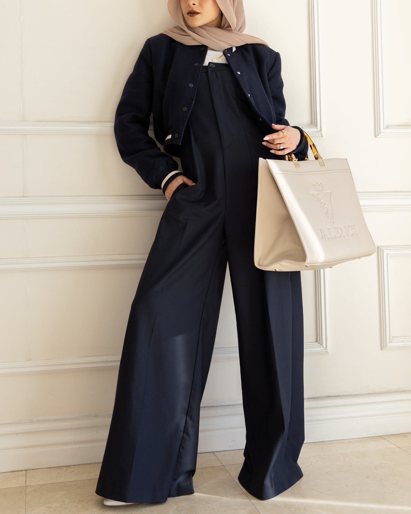 Leather tote bag - Nude