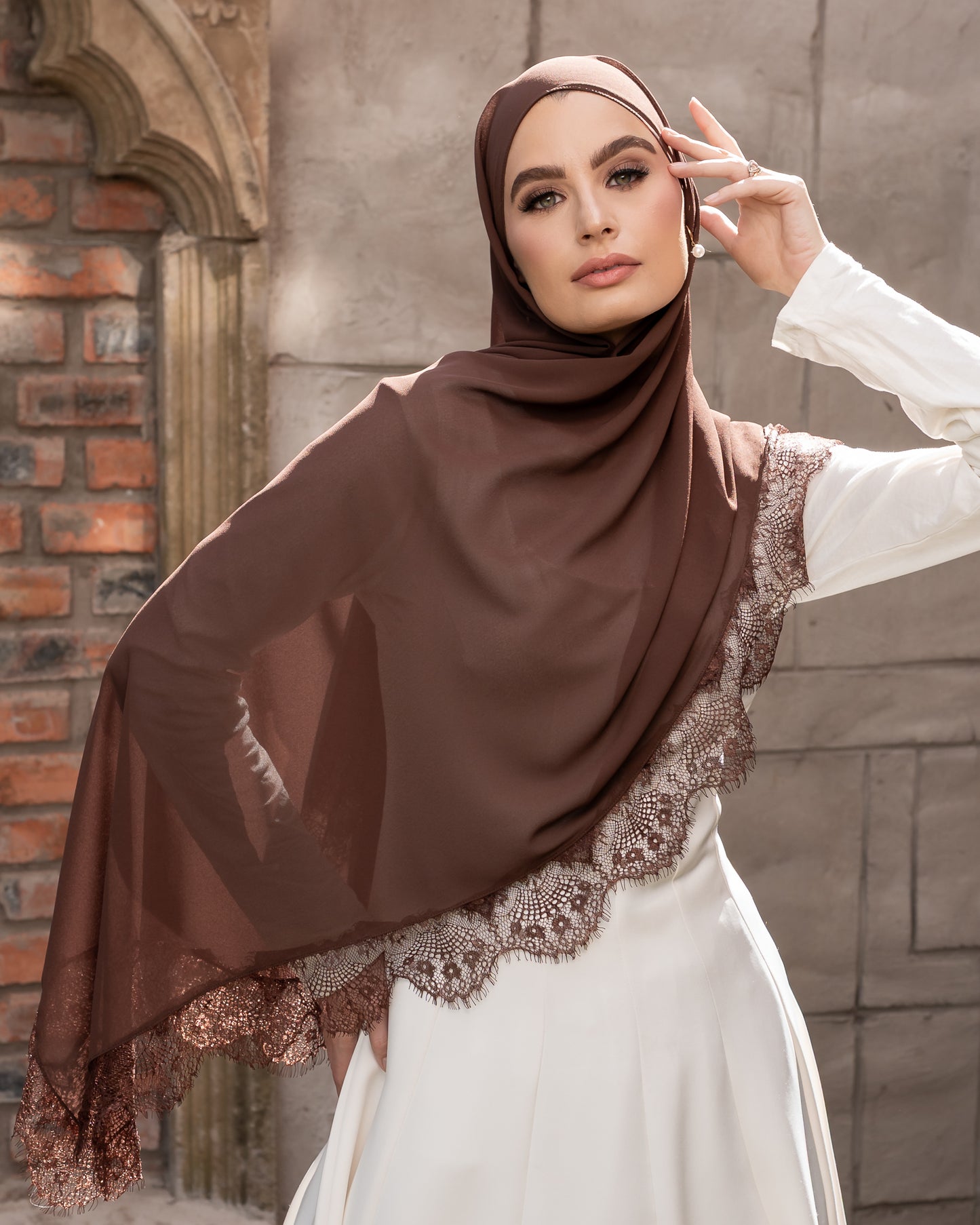Roasted Cacao - Chantilly lace Hijab