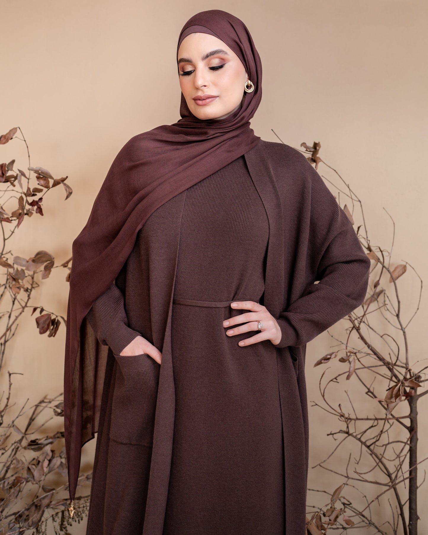 Knit Abaya Set - Espresso