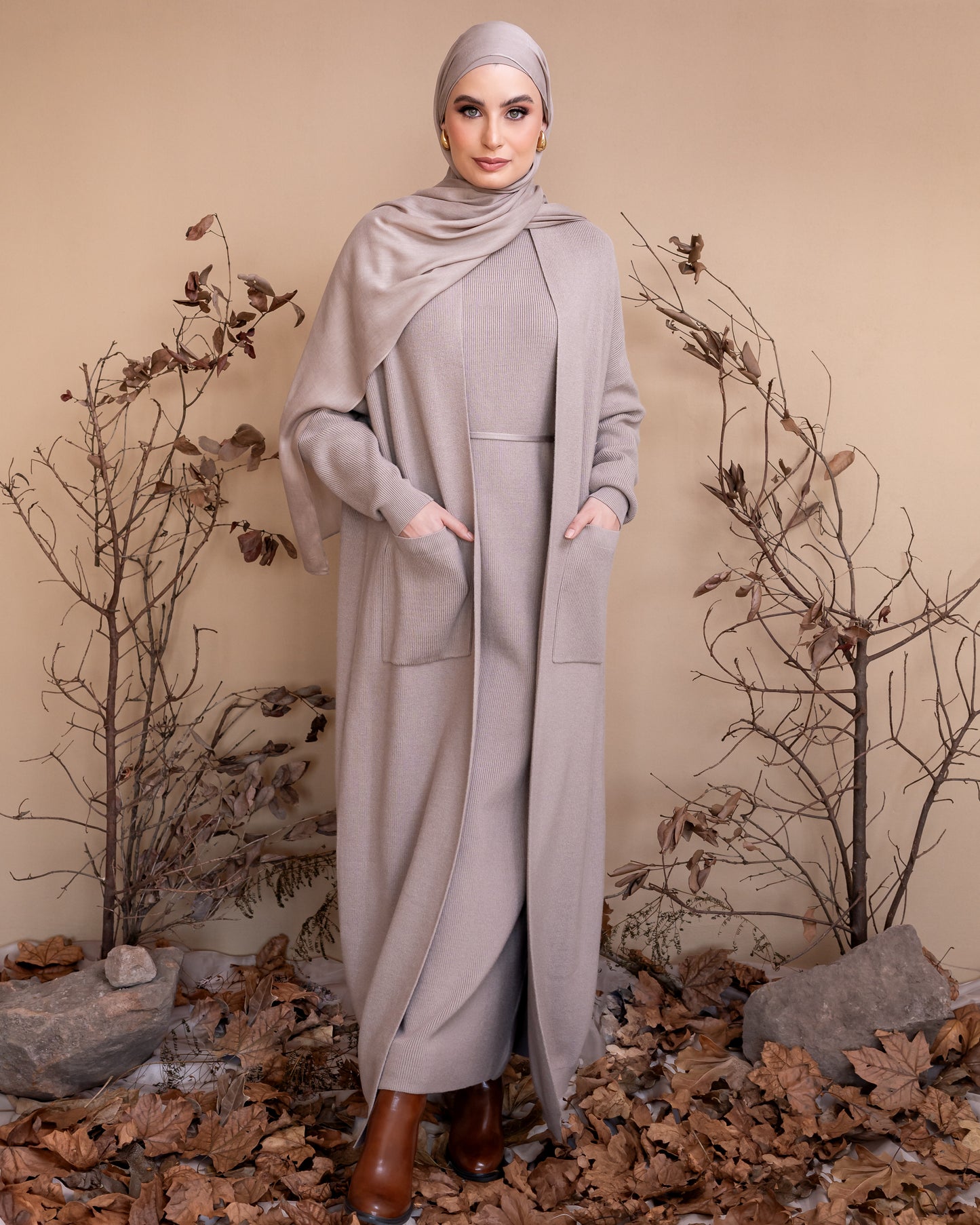 Knit Abaya Set - Affogato