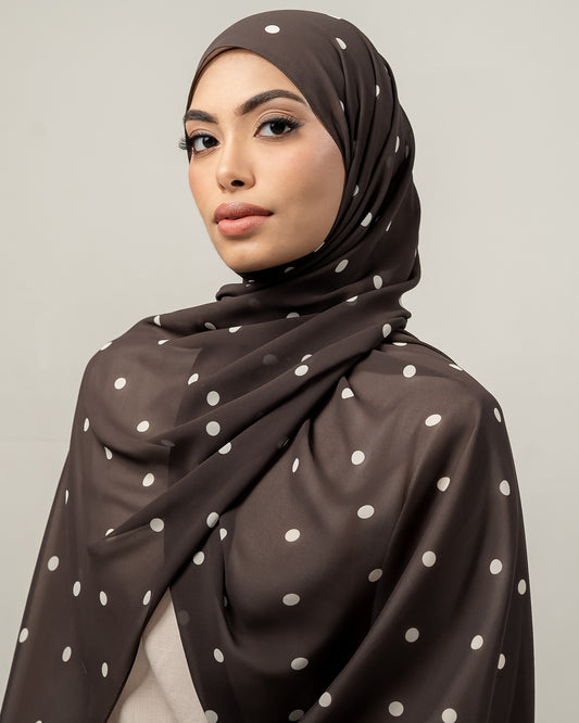 Polka dot hijab - Brown & cream