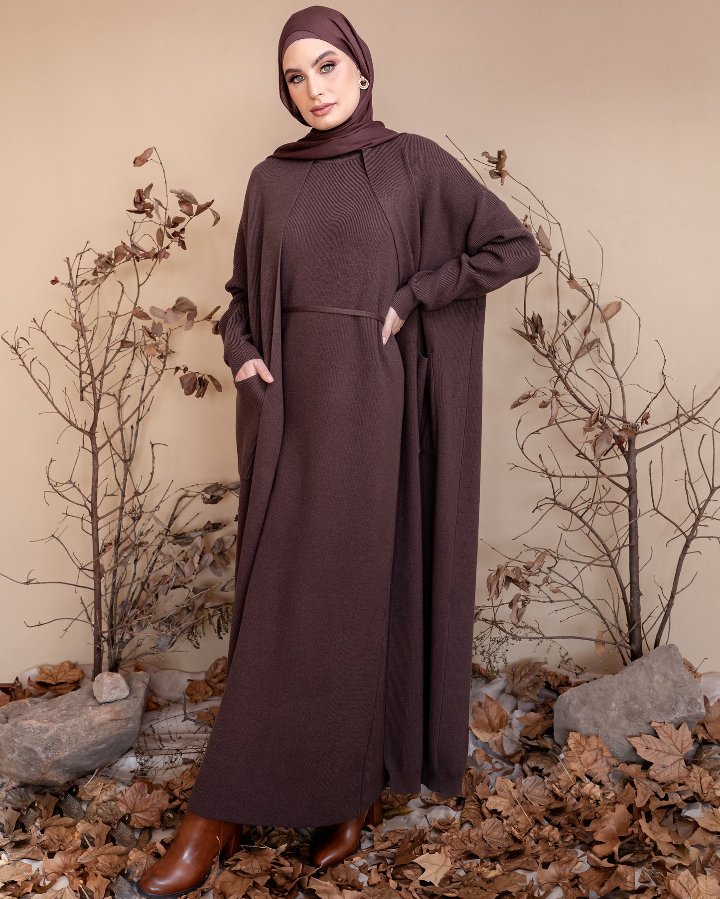 Knit Abaya Set - Espresso