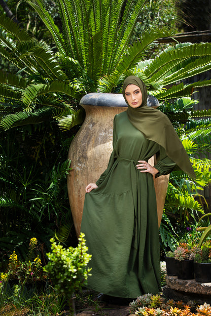 Hania Dress Abaya - Olive Green