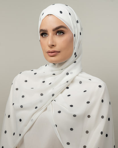 Polka dot Hijab - White & Black