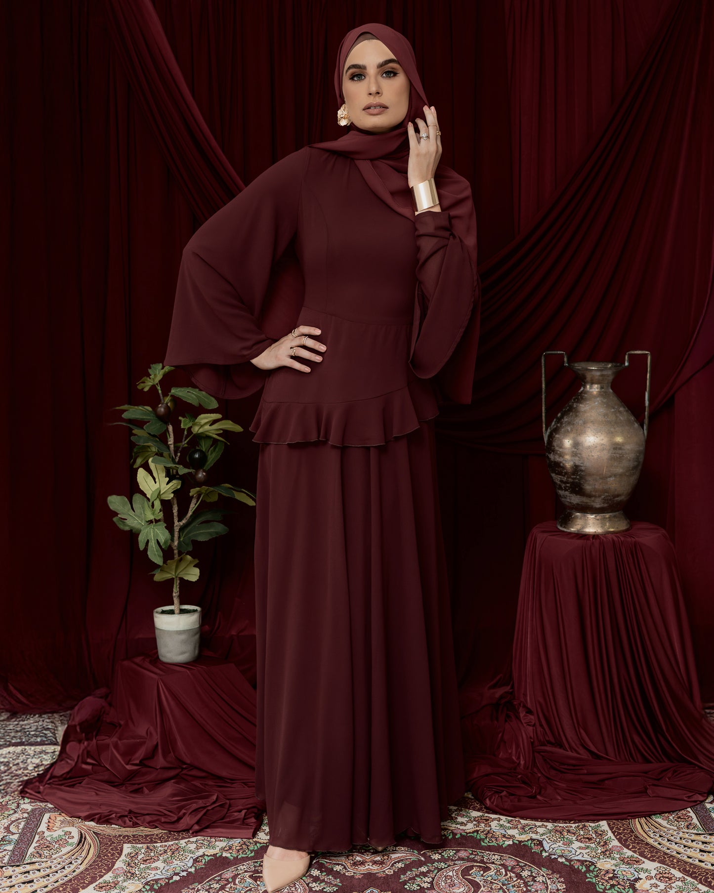 Aylah Abaya Dress - Burgundy