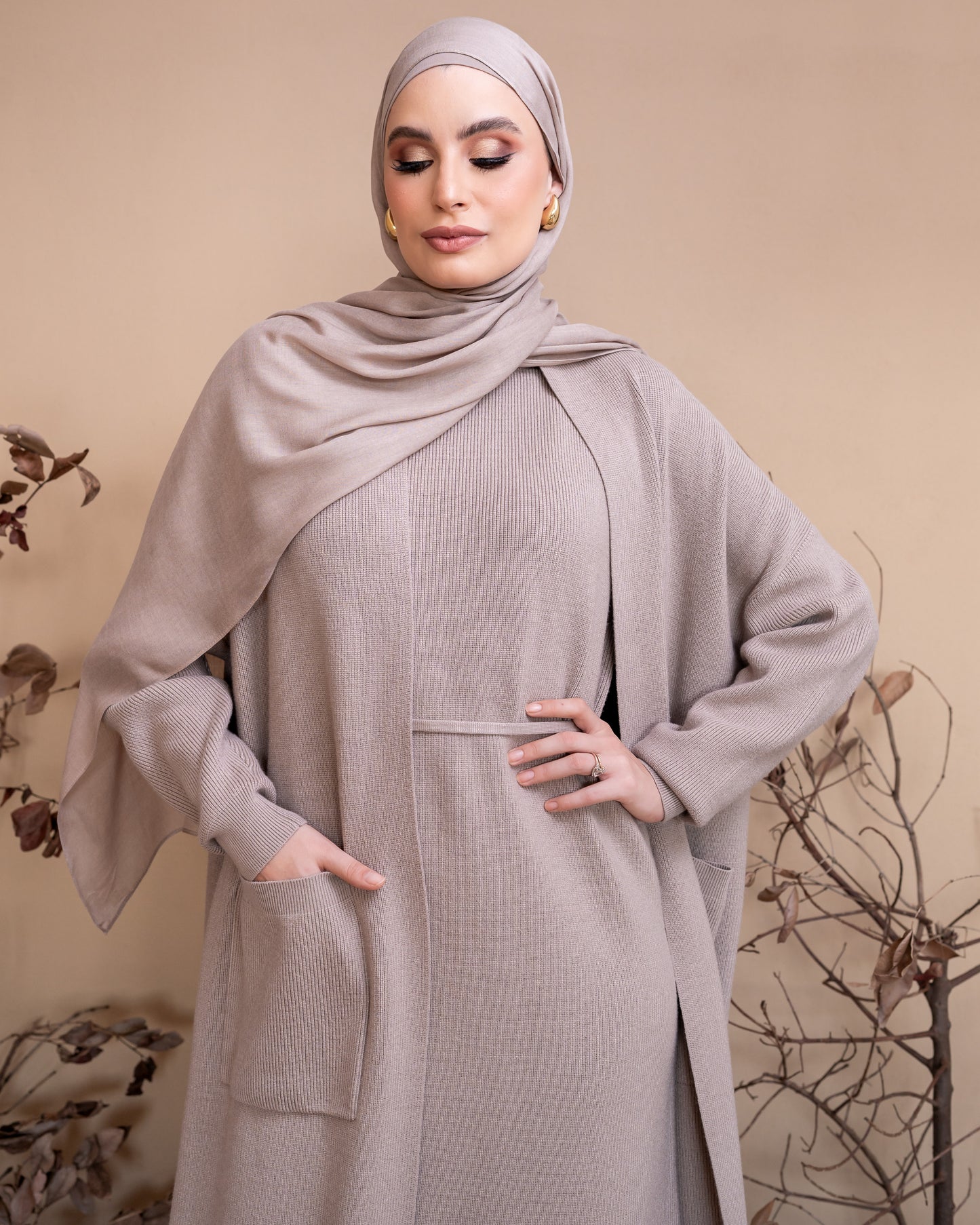 Knit Abaya Set - Affogato