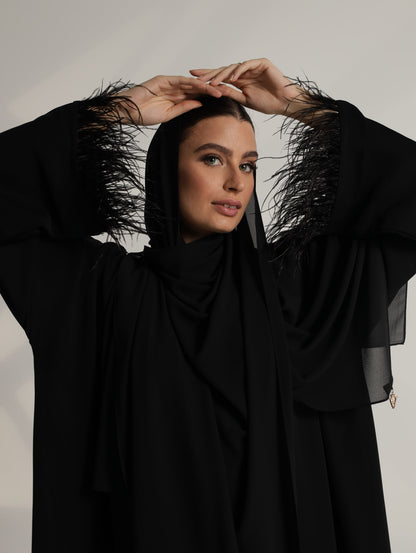 Yara black feather abaya