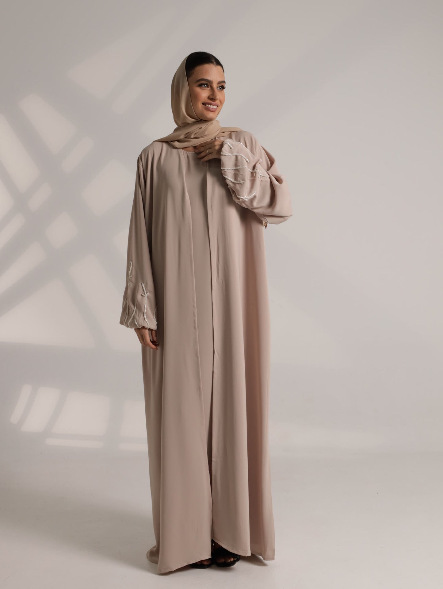 Samara nude beaded abaya