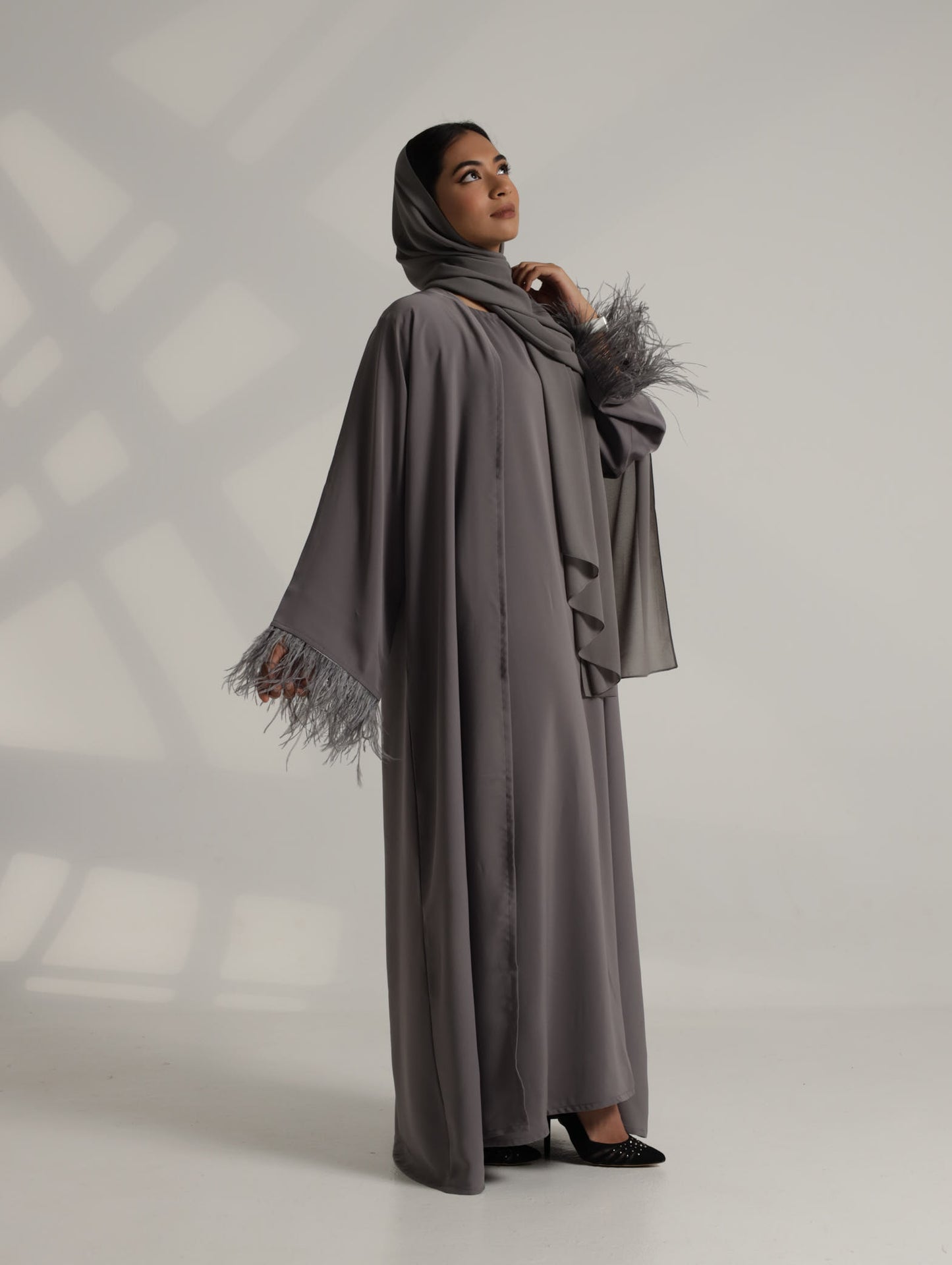 Yara grey feather abaya